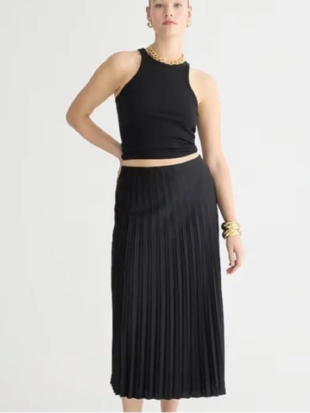 J. Crew Black Pleated Midi Skirt